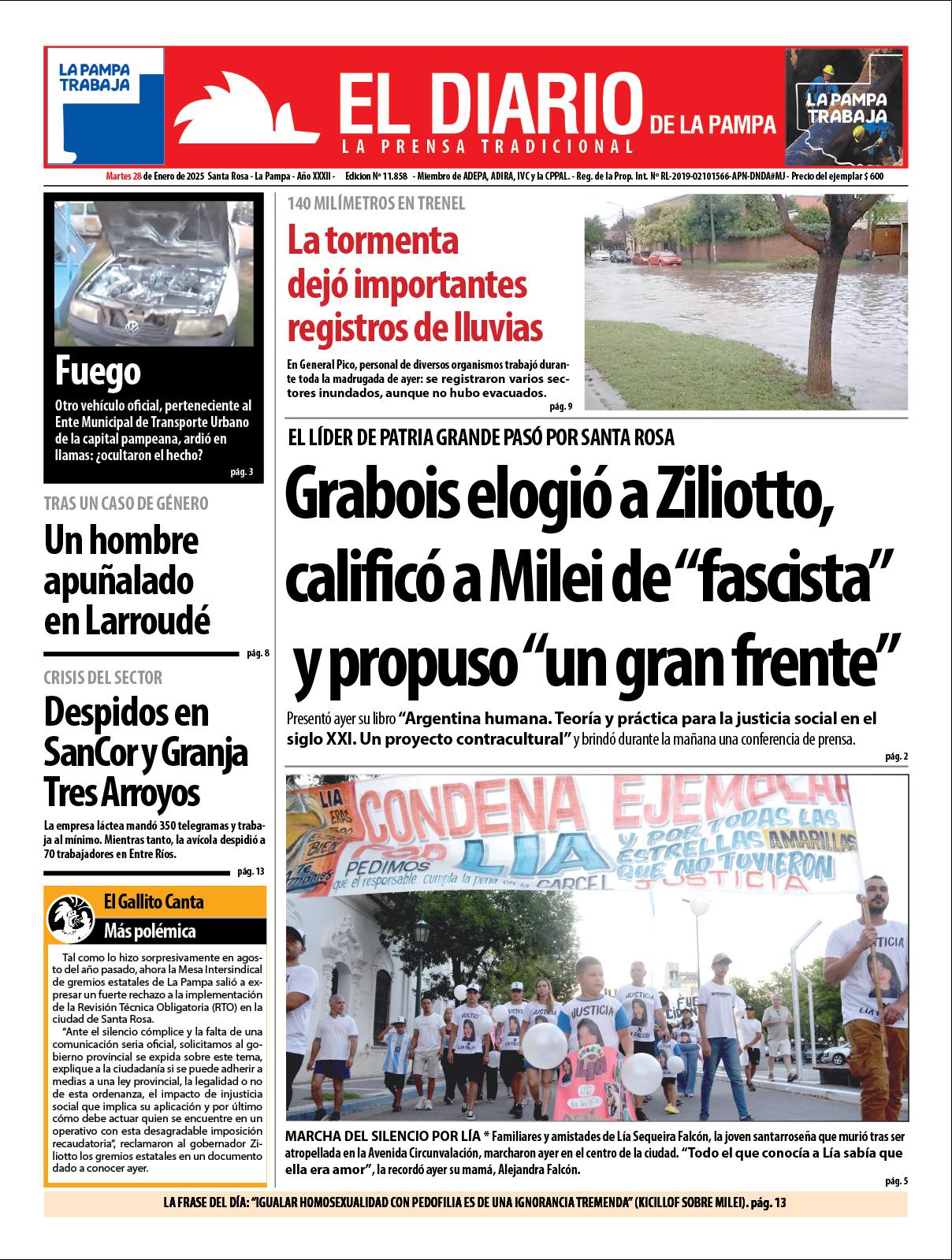 Tapa de El Diario en papel  martes 28 de enero de 2025